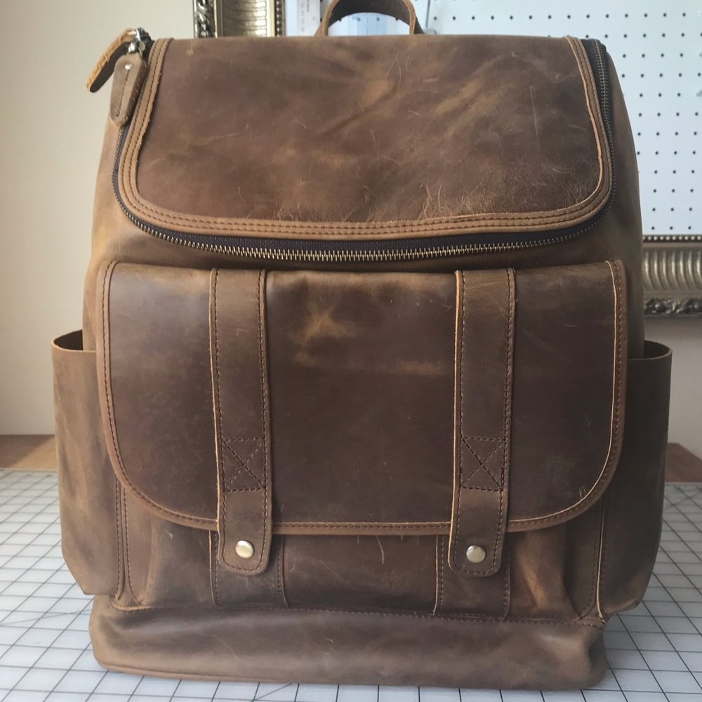 🔥Rustic Full Grain Leather 15.6" Travel Backpack